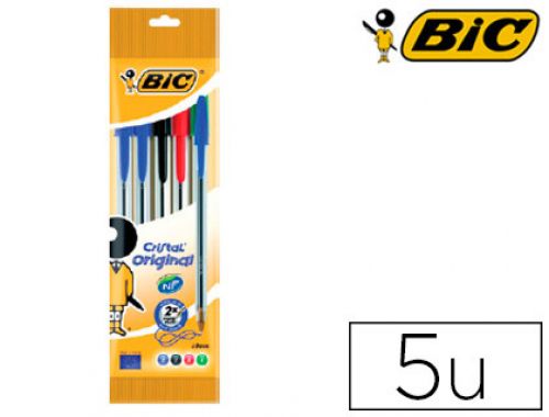 Esferografica bic cristal medium bolsa de 5 unidades cores sortidas 2 azul /1 preto /1 vermelho /1 verde , Bic , 63374 , 3086123734685